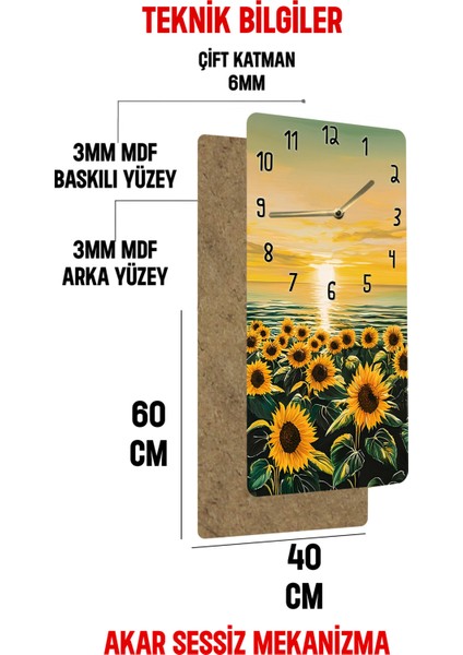 Mdf Dikdörtgen Duvar Saati – 30X60 cm Günebakan Çiçekli Günbatımı Tasarım Uv Baskı – USD013 indirimleri