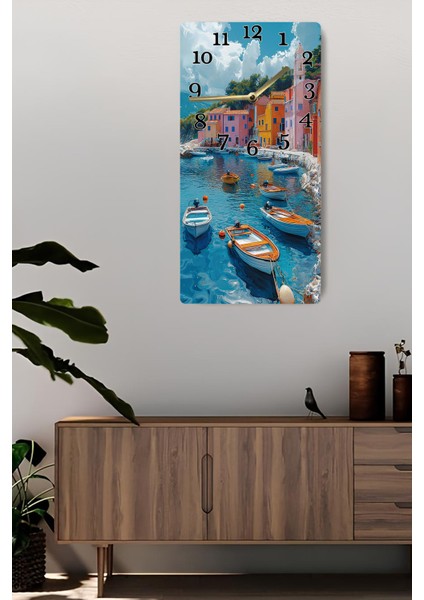 Mdf Dikdörtgen Duvar Saati Uv Baskı – 30X60 cm Renkli Sahil Kasabası Tasarımı – USD003 fiyatları