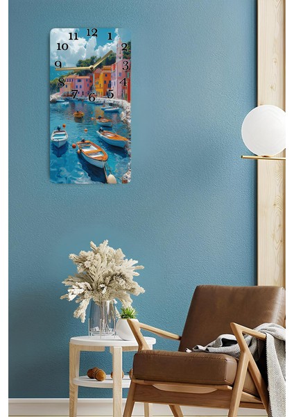 Mdf Dikdörtgen Duvar Saati Uv Baskı – 30X60 cm Renkli Sahil Kasabası Tasarımı – USD003 fırsatları