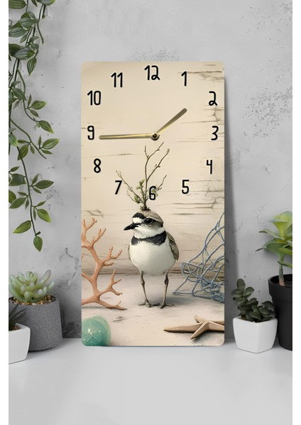 Mdf Dikdörtgen Duvar Saati – 30X60 cm Deniz & Kuş Desenli Uv Baskı – USD002