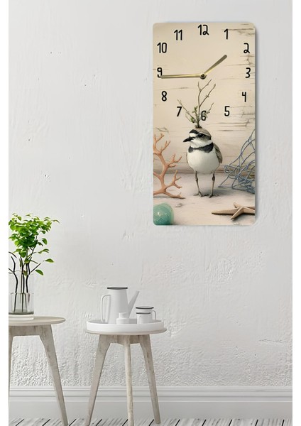 Mdf Dikdörtgen Duvar Saati – 30X60 cm Deniz & Kuş Desenli Uv Baskı – USD002