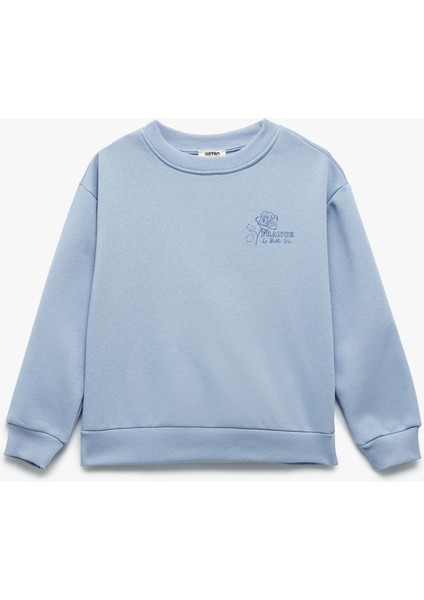 Pamuklu Uzun Kollu Bisiklet Yaka Baskılı Sweatshirt