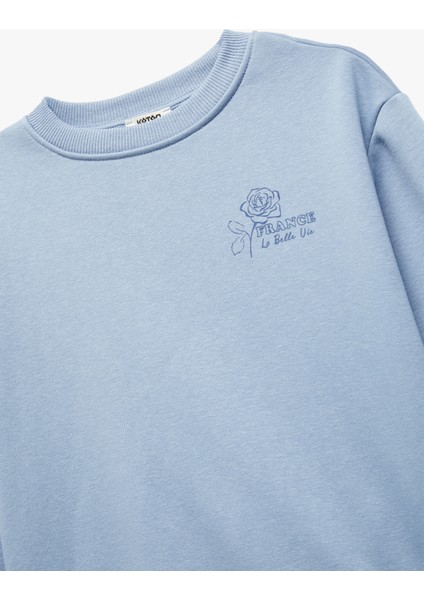 Pamuklu Uzun Kollu Bisiklet Yaka Baskılı Sweatshirt modelleri