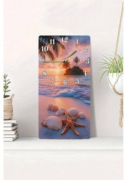 Tropikal Gün Batımı Mdf Dikdörtgen Duvar Saati – 30X60 cm Uv Baskı – USD064