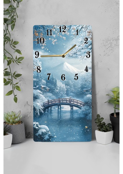 Mdf Dikdörtgen Duvar Saati – 30X60 cm Uv Baskı Kar Manzaralı– USD037