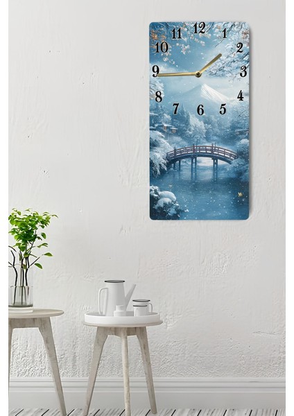 Mdf Dikdörtgen Duvar Saati – 30X60 cm Uv Baskı Kar Manzaralı– USD037