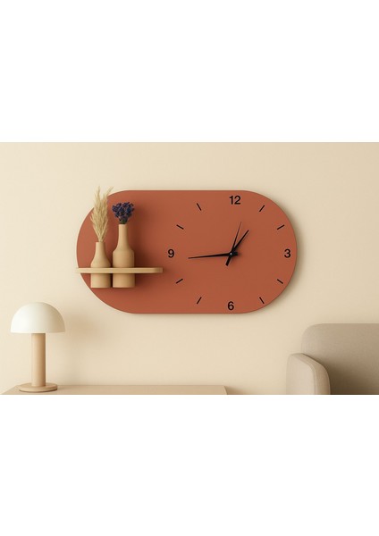 Modern Tasarım Raflı Oval Duvar Saati Renkli - Ahşap Dekoratif Duvar Saati Yatay fiyatları