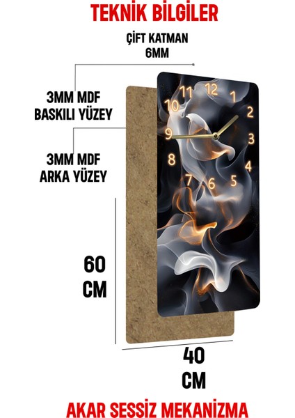 Mdf Dikdörtgen Duvar Saati – 30X60 cm Soyut Alev Desenli Uv Baskı – USD011 indirimleri