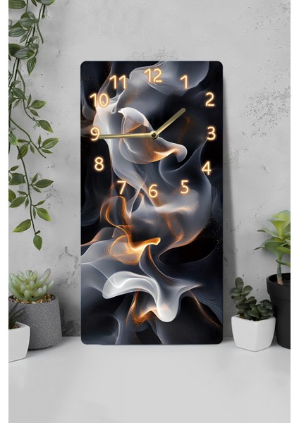 Mdf Dikdörtgen Duvar Saati – 30X60 cm Soyut Alev Desenli Uv Baskı – USD011