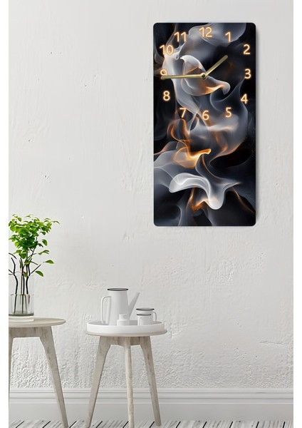 Mdf Dikdörtgen Duvar Saati – 30X60 cm Soyut Alev Desenli Uv Baskı – USD011