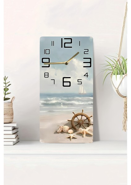 Deniz Temalı Mdf Dikdörtgen Duvar Saati – 30X60 cm Uv Baskı – USD056