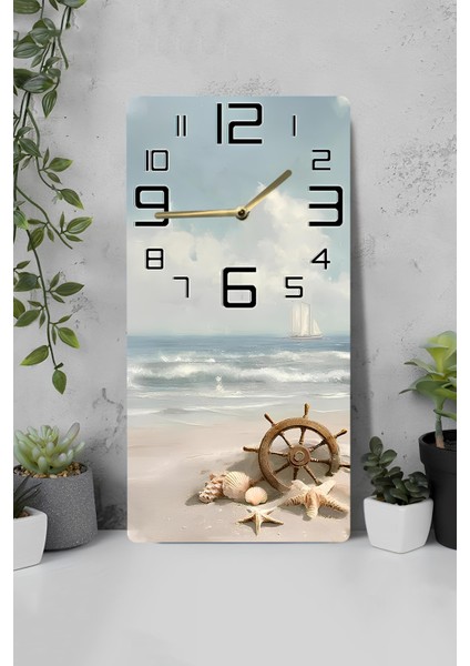 Deniz Temalı Mdf Dikdörtgen Duvar Saati – 30X60 cm Uv Baskı – USD056