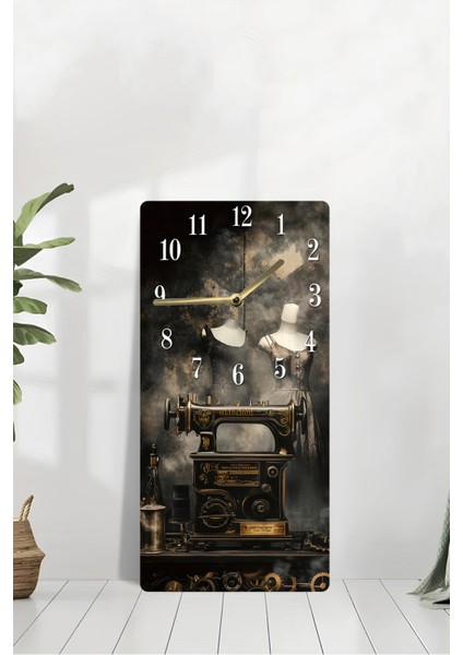 Mdf Dikdörtgen Dikiş Makinesi Desenli Uv Baskı Sessiz Duvar Saati 30X60 cm – USD027 modelleri