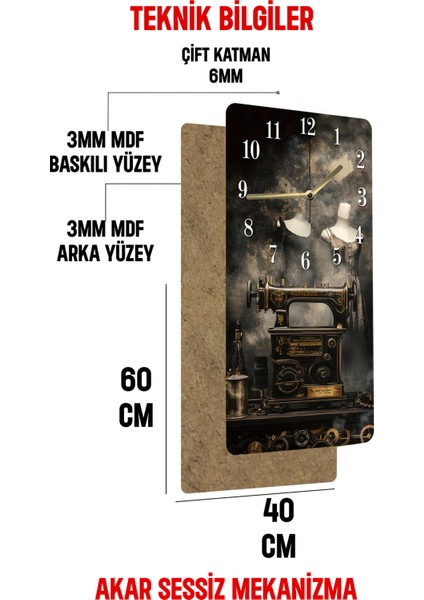 Mdf Dikdörtgen Dikiş Makinesi Desenli Uv Baskı Sessiz Duvar Saati 30X60 cm – USD027 indirimleri