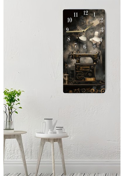 Mdf Dikdörtgen Dikiş Makinesi Desenli Uv Baskı Sessiz Duvar Saati 30X60 cm – USD027