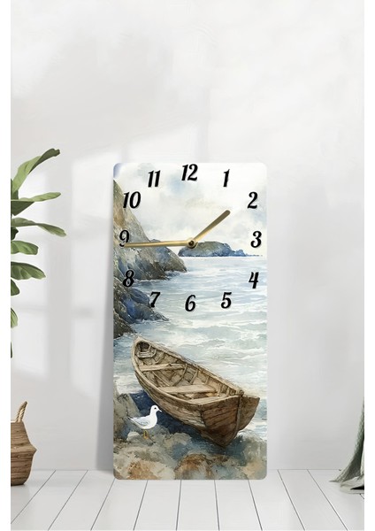 Dekoratif Mdf Dikdörtgen Duvar Saati – Tekne ve Deniz Manzaralı Tasarım (30X60 Cm)– USD036 modelleri
