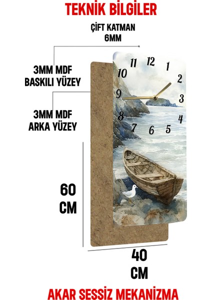 Dekoratif Mdf Dikdörtgen Duvar Saati – Tekne ve Deniz Manzaralı Tasarım (30X60 Cm)– USD036 indirimleri