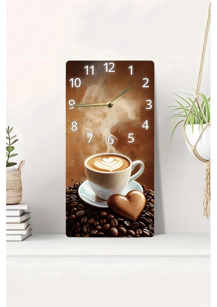 Mdf Dikdörtgen Duvar Saati – 30X60 cm Kahve ve Kalp Figürlü Uv Baskı – USD010