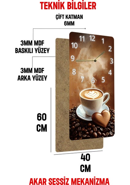 Mdf Dikdörtgen Duvar Saati – 30X60 cm Kahve ve Kalp Figürlü Uv Baskı – USD010 indirimleri