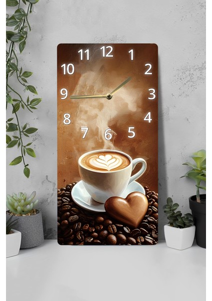 Mdf Dikdörtgen Duvar Saati – 30X60 cm Kahve ve Kalp Figürlü Uv Baskı – USD010