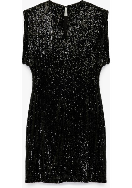 Slim Fit Kısa Yarasa Kollu Bisiklet Yaka Payetli Mini Elbise fiyatları