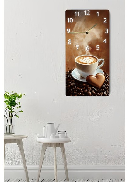 Mdf Dikdörtgen Duvar Saati – 30X60 cm Kahve ve Kalp Figürlü Uv Baskı – USD010