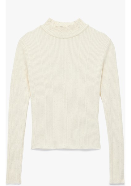 Fırfır Detaylı Dik Yaka Uzun Kollu Triko Kazak