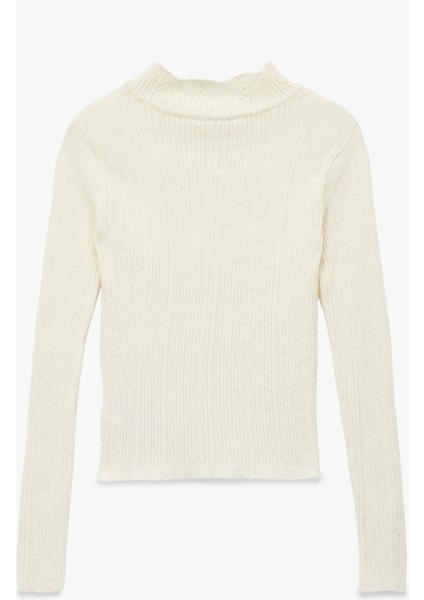 Fırfır Detaylı Dik Yaka Uzun Kollu Triko Kazak fiyatları