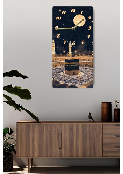 Mdf Dikdörtgen Duvar Saati – 30X60 cm Kâbe ve Gece Manzaralı Uv Baskı – USD006 fiyatları