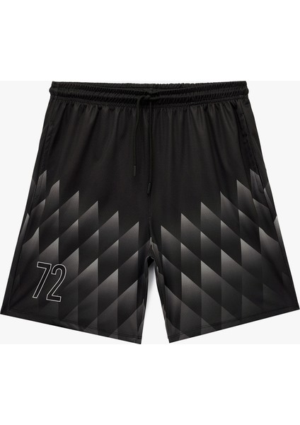 Desenli Straight Fit Cep Detaylı Beli Bağcıklı Spor Şort