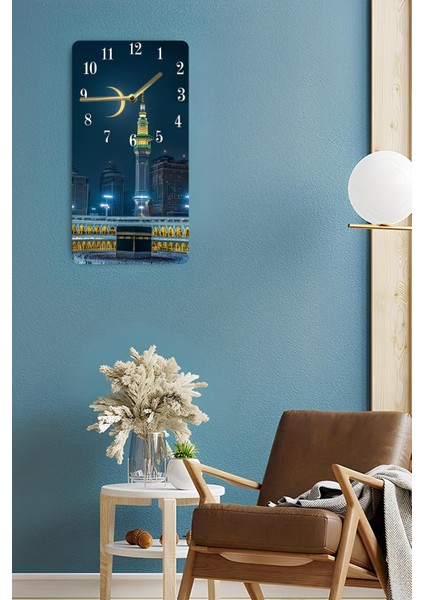Mdf Dikdörtgen Duvar Saati – Kâbe ve Mescid-I Haram Manzaralı – 30X60 cm Uv Baskı – USD029 fırsatları