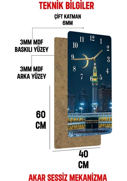 Mdf Dikdörtgen Duvar Saati – Kâbe ve Mescid-I Haram Manzaralı – 30X60 cm Uv Baskı – USD029 indirimleri
