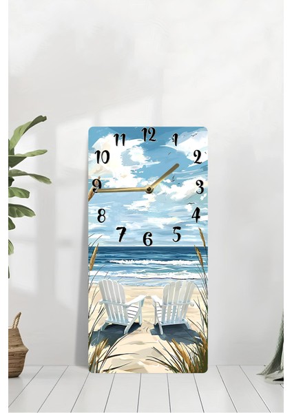 Mdf Dikdörtgen Duvar Saati – 30X60 cm Plaj ve Deniz Manzaralı Uv Baskı – USD012 modelleri