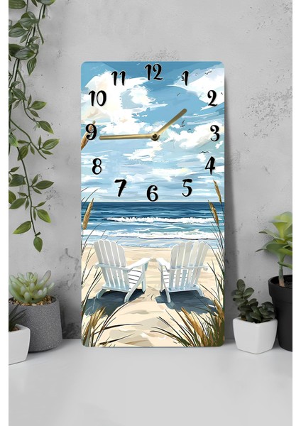 Mdf Dikdörtgen Duvar Saati – 30X60 cm Plaj ve Deniz Manzaralı Uv Baskı – USD012