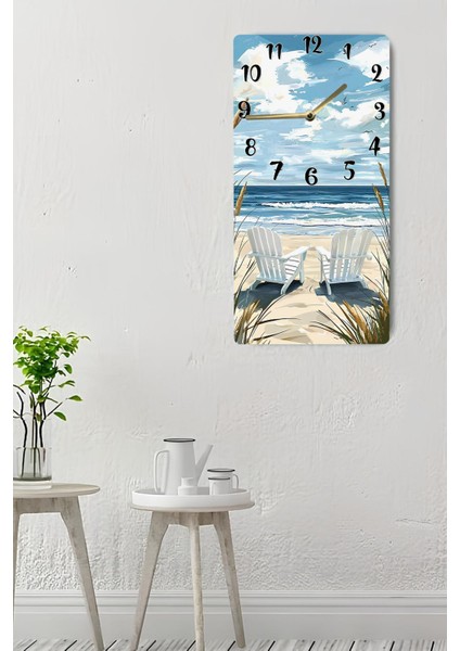 Mdf Dikdörtgen Duvar Saati – 30X60 cm Plaj ve Deniz Manzaralı Uv Baskı – USD012