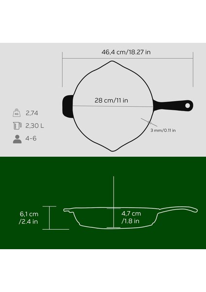 Döküm Yuvarlak Kızartma Tavası Döküm Demir Yekpare Saplı. ÇAP(Ø)28CM indirimleri