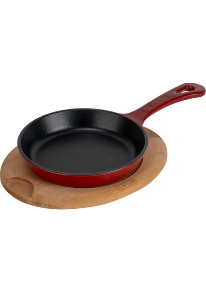 Döküm Yuvarlak Kızartma Tavası Yekpare Saplı Kayın Servis Ahşabı. ÇAP(Ø)16CM.-BORDO fiyatları
