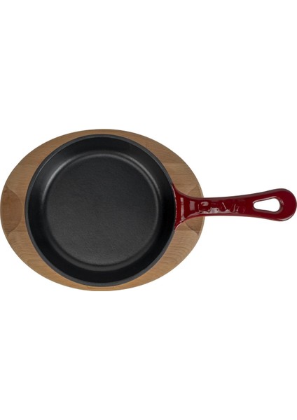 Döküm Yuvarlak Kızartma Tavası Yekpare Saplı Kayın Servis Ahşabı. ÇAP(Ø)16CM.-BORDO modelleri