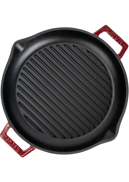 Döküm Yuvarlak Izgara Tavası Döküm Demir Yekpare Çift Kulplu ÇAP(Ø)30CM.-BORDO modelleri