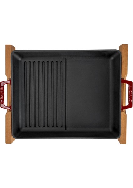 Döküm Dikdörtgen Hibrit Izgara Tavası Kayın Servis Ahşabı Döküm Demir Yekpare Çift Kulplu Ölçü 26X32CM.-BORDO modelleri