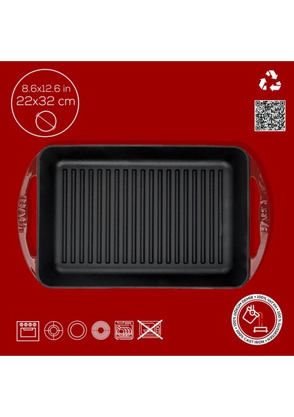 Döküm Dikdörtgen Izgara Tavası Döküm Demir Yekpare Çift Kulplu Ölçü 22X32CM.-BORDO fırsatları