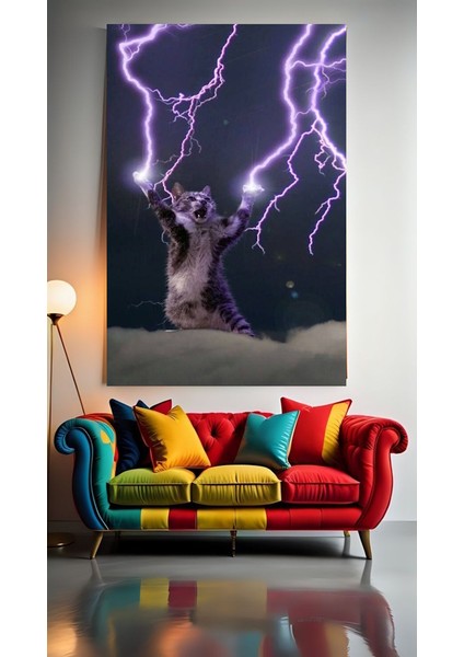 Süper Güçleri Olan Kedi V1 Ev Duvar Salon Güzellik Salonu Ofis Dükkan Dekarasyon Kanvas Tablo