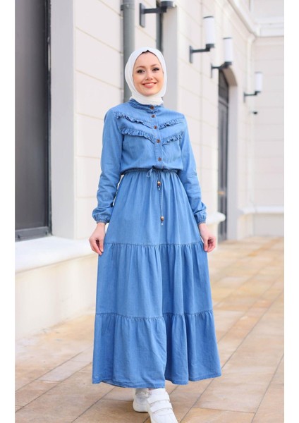 Kadın Fır Fırlı Denim Kot Elbise