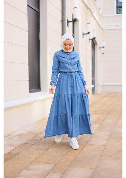 Kadın Fır Fırlı Denim Kot Elbise modelleri