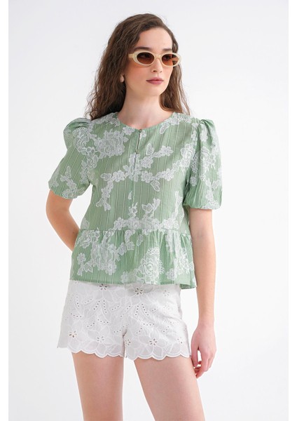 4701 Kadın Çiçek Baskılı Peplum Bluz Çağla fırsatları