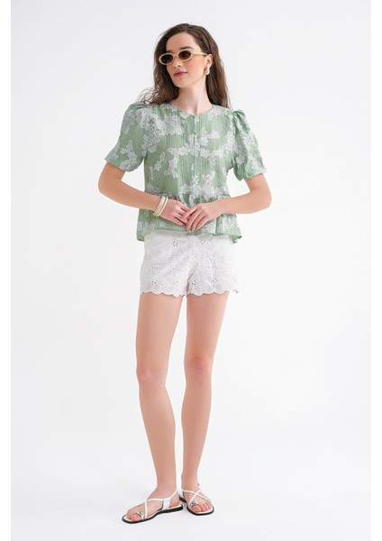 4701 Kadın Çiçek Baskılı Peplum Bluz Çağla indirimleri