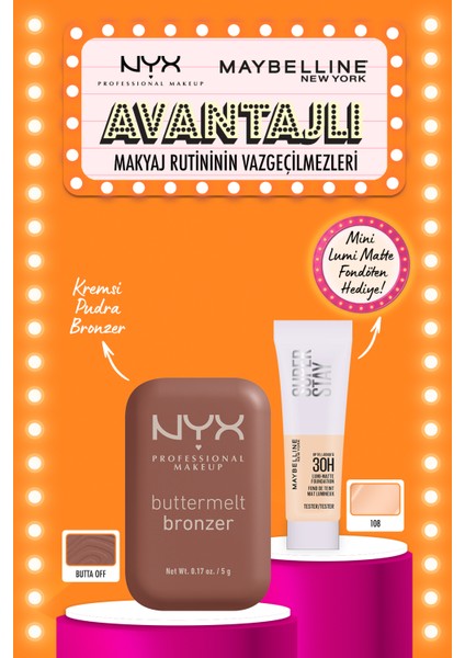 Buttermelt Bronzer Butta Off & Maybelline Lumi Matte 108 Mini Fondöten Hediyeli Set