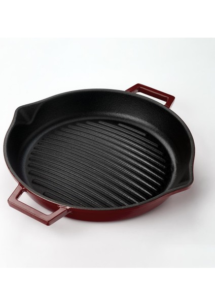 Döküm Yuvarlak Izgara Tavası Döküm Demir Yekpare Çift Kulplu Konkav Taban 15MM. ÇAP(Ø)30CM.-BORDO fiyatları