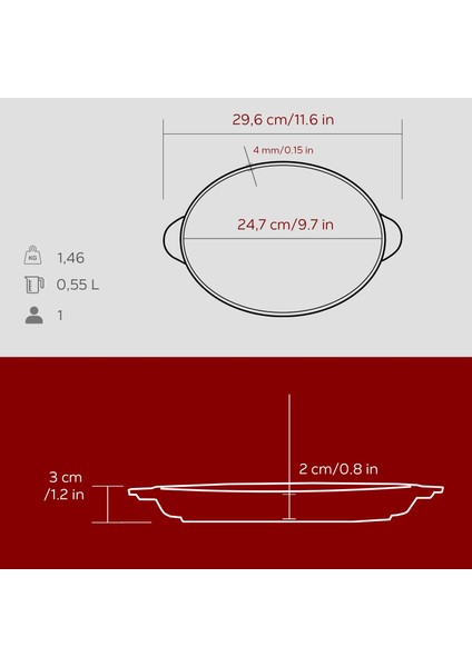 Döküm Oval Fajita Tabağı Döküm Demir Yekpare Çift Kulplu Ölçü 18X24CM.-BORDO indirimleri