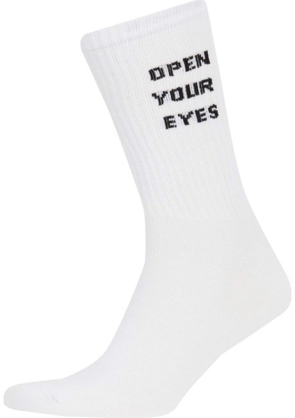 Erkek 3'lü Pamuklu Baskılı Uzun Çorap T7289AZNS